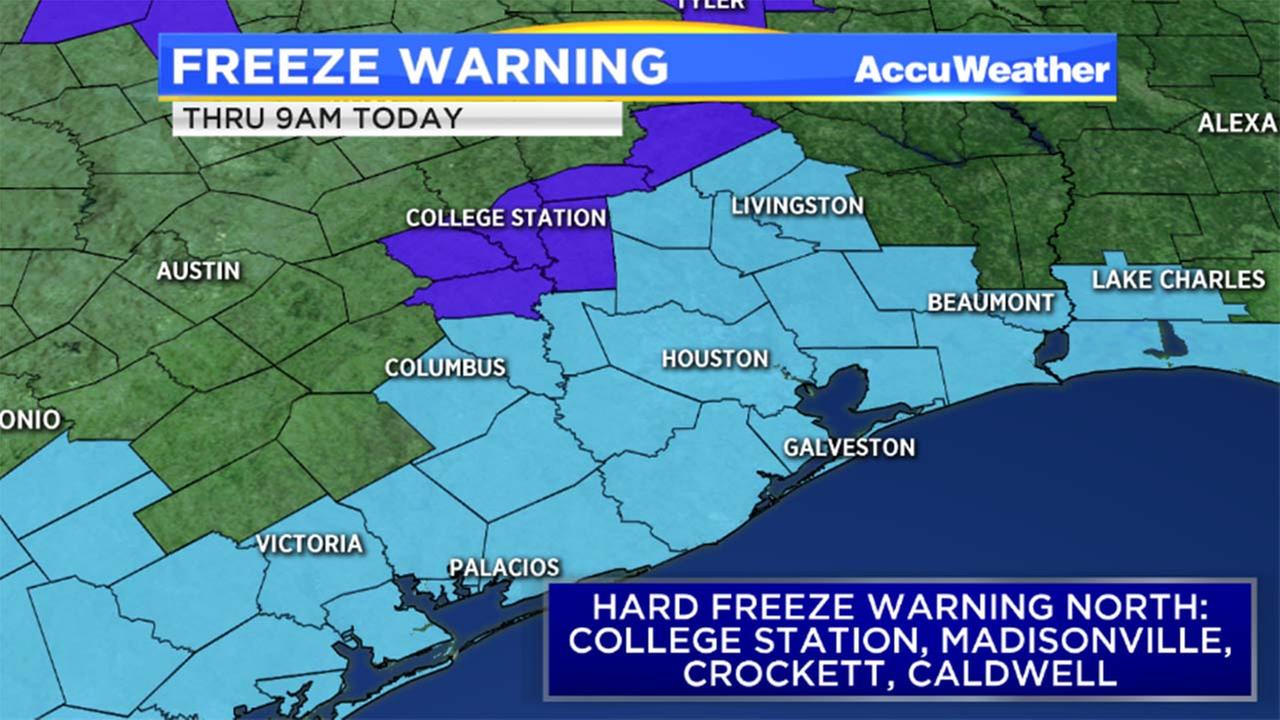 Freeze Warning for Houston area until 9am
