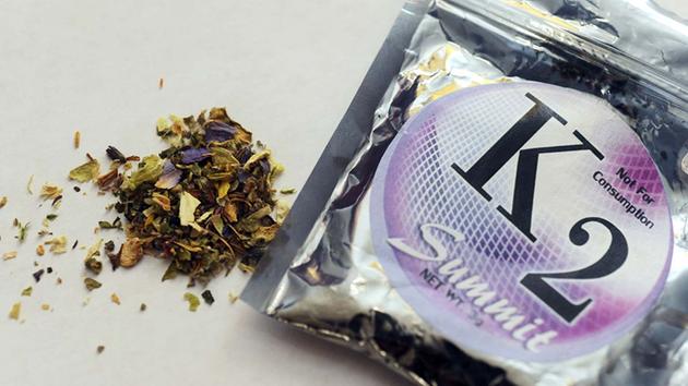 A package of K2 , a concoction of dried herbs sprayed with chemicals.