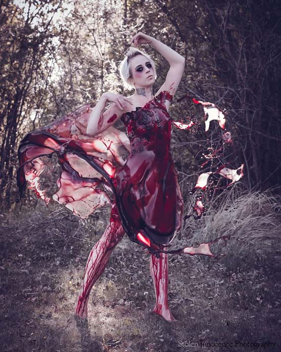 Beautiful 'Blood Dress' goes viral and puts a twist on milk splash