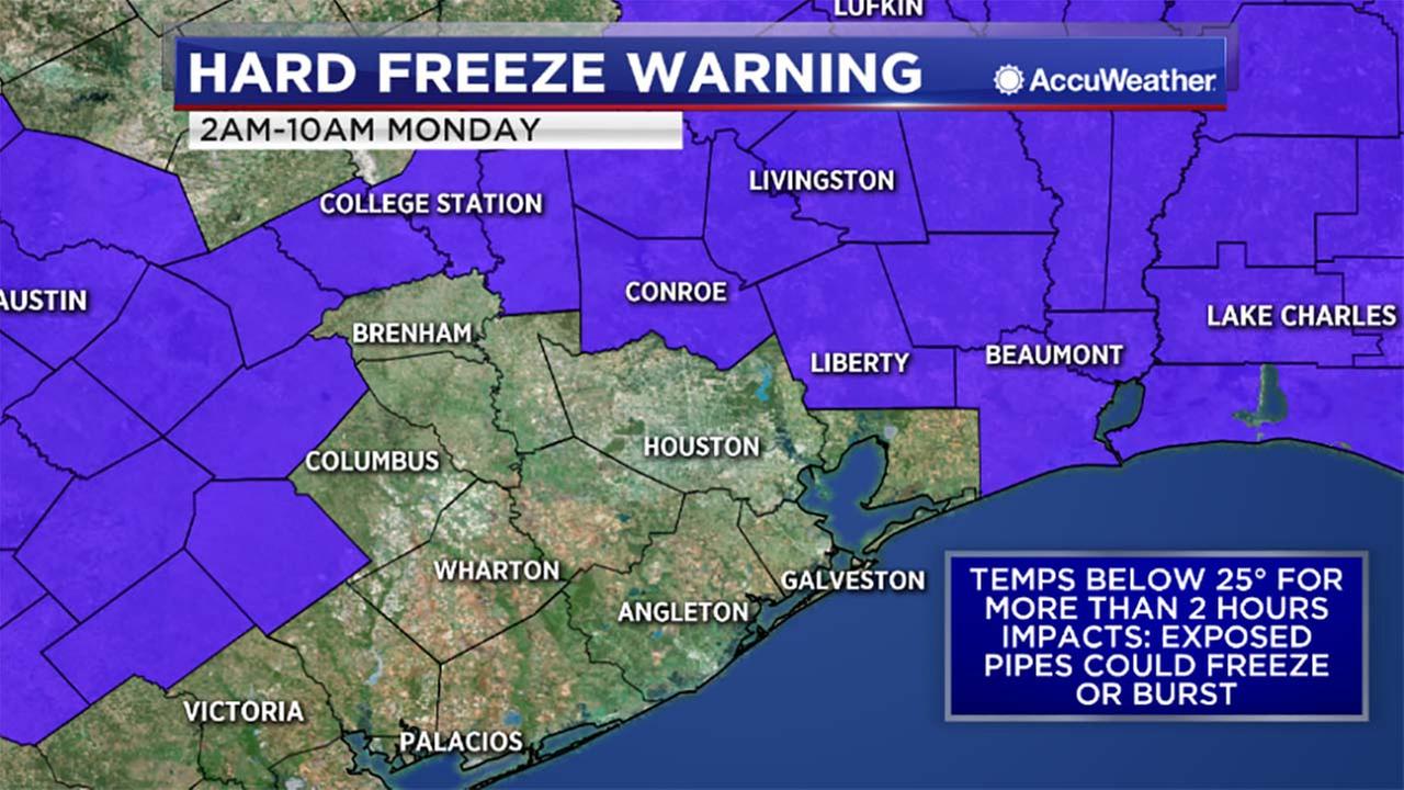 Hard Freeze Warning tonight north of Houston