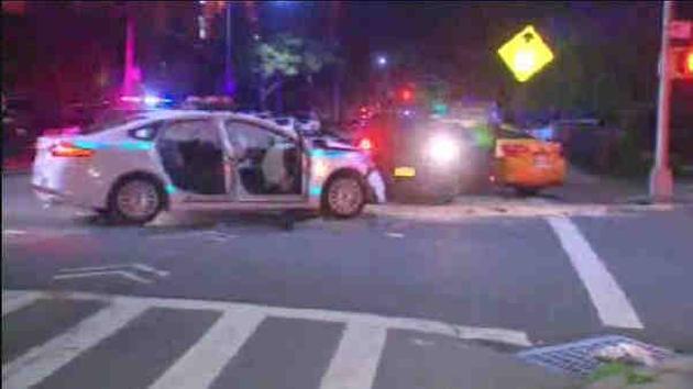 New York Police cars collide during Brownsville call