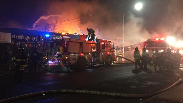 5-alarm fire tears through row of stores in Kew Gardens; 3 firefighters injured
