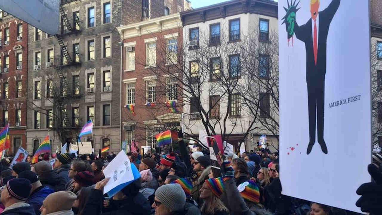 Activists gather for anti-discrimination rally at Stonewall National Monument in Village - WABC-TV