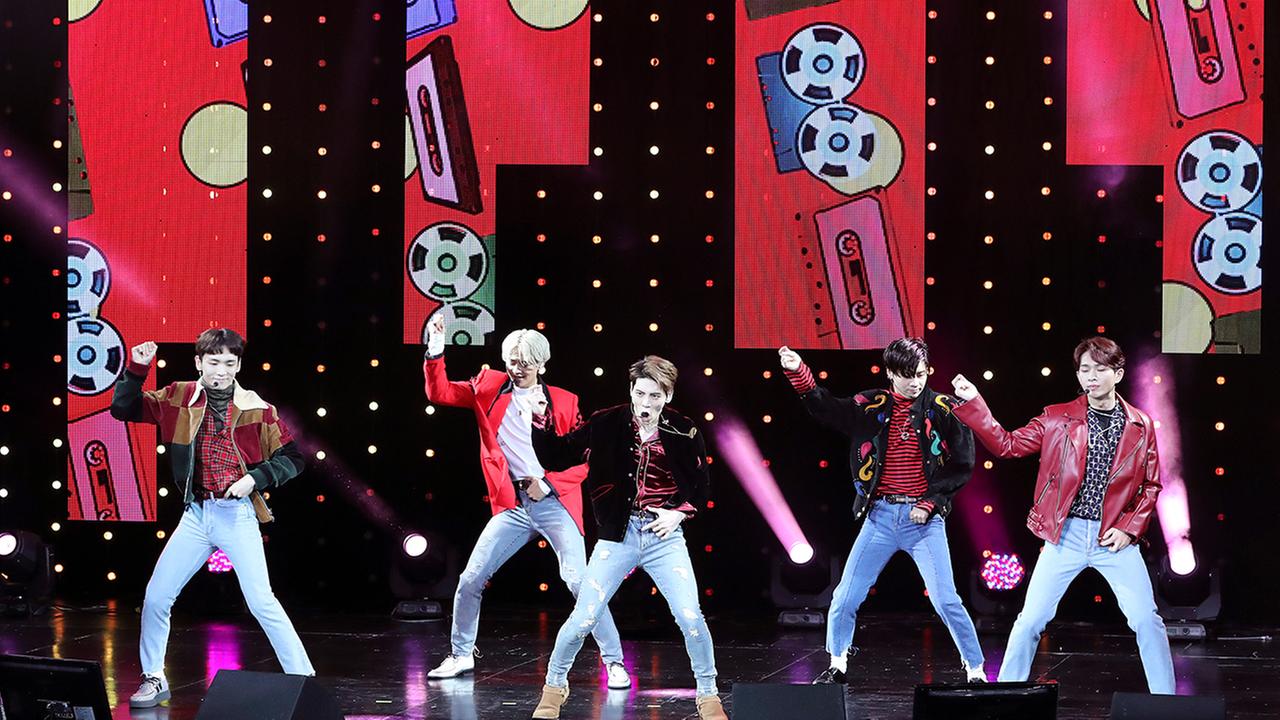 South Korean K-pop group SHINee perform during a showcase for their fifth album 1 of 1 in Seoul, South Korea, Tuesday, Oct. 4, 2016. (AP Photo/Lee Jin-man)