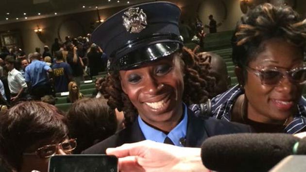 The New York City Fire Department promoted a black woman, Tracey Lewis, to the rank of lieutenant for the first time in 12 years.