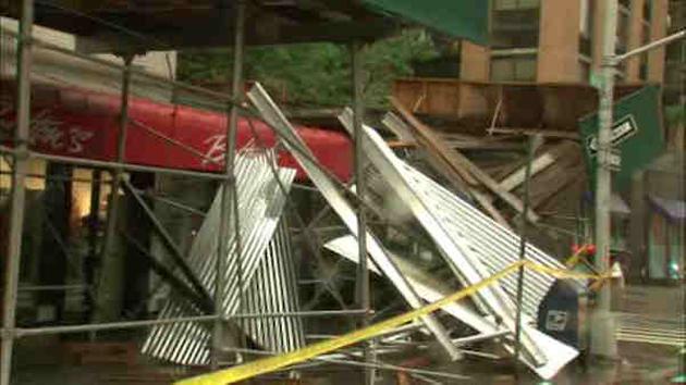 Car on Upper West Side crash sends scaffolding into street