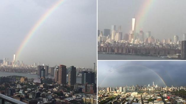 Rainbow begins at World Trade Center day before 14th year since 9/11 attacks