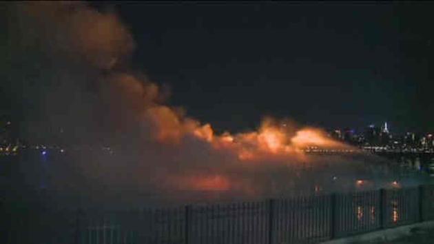 Overnight fire guts pier along Hudson River in Edgewater, New.