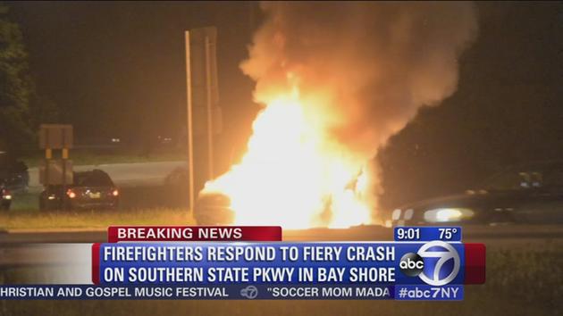 Fiery crash on Southern State Parkway