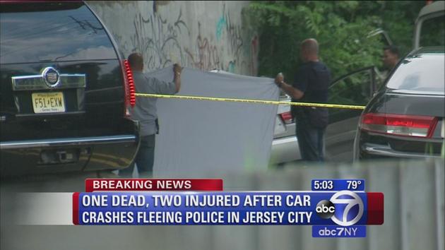 1 dead, 2 hurt when car fleeing police hits box truck in Jersey City