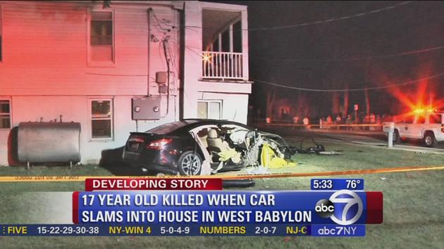 Teen dies after car crashes into home on Long Island