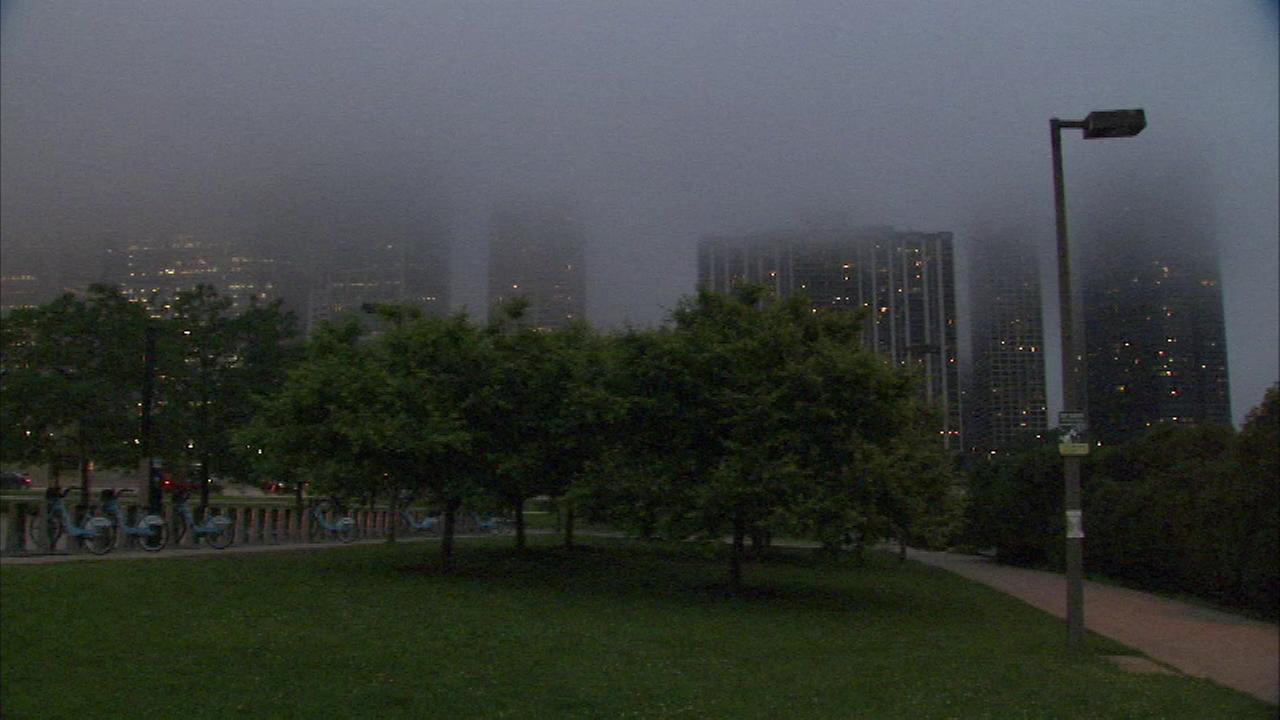 Dense fog reduces visibility along Lake Michigan