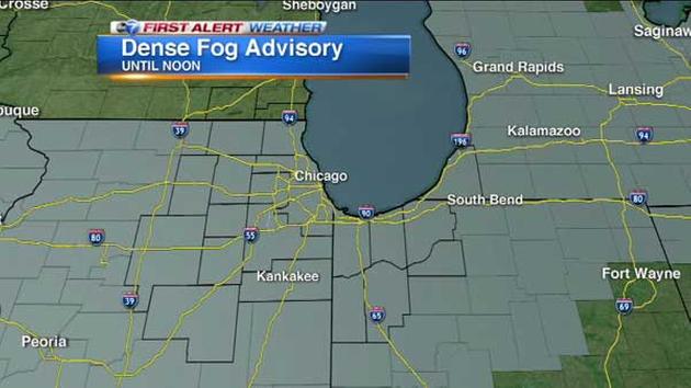 A Dense Fog Advisory is in effect for the Chicago area until noon Monday. 