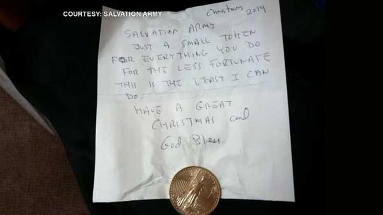 Anonymous donor drops gold coin worth $1200 and note in ... - WLS-TV