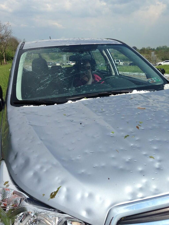 PHOTOS: Hail damages cars, crashes through mall | 6abc.com