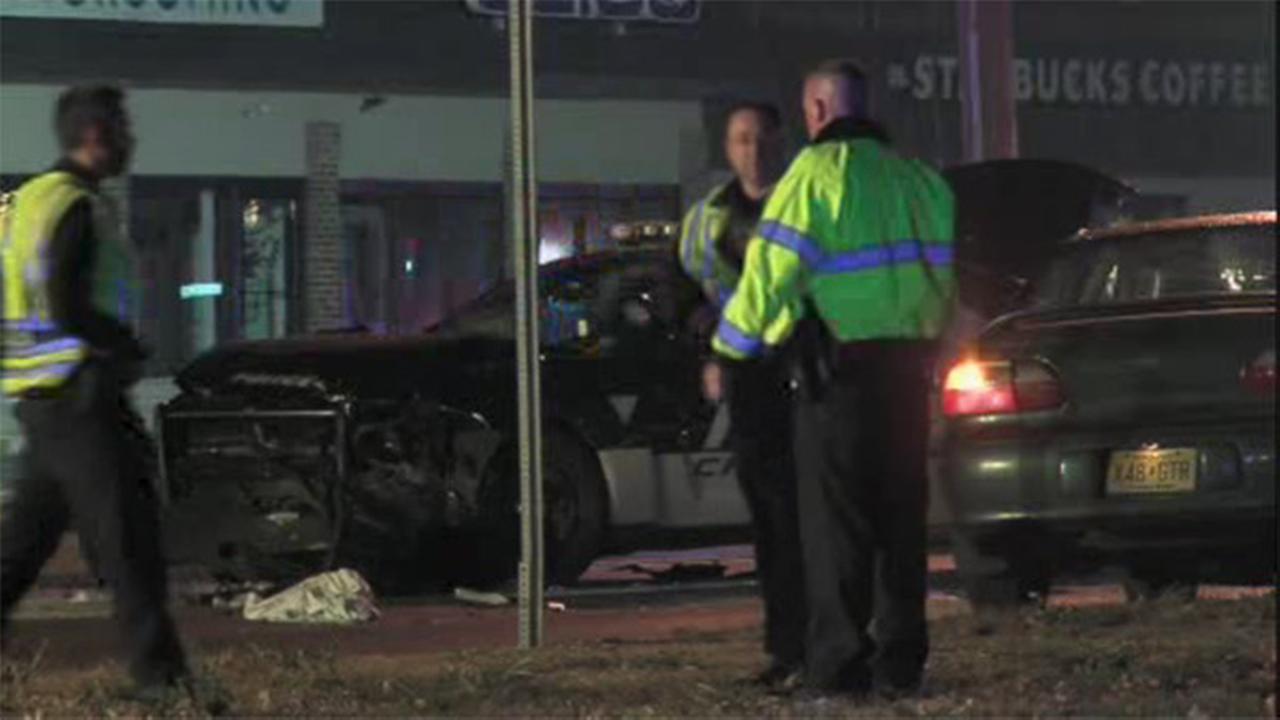 Car going wrong-way slams head-on with police car in Cherry Hill - 6abc.com