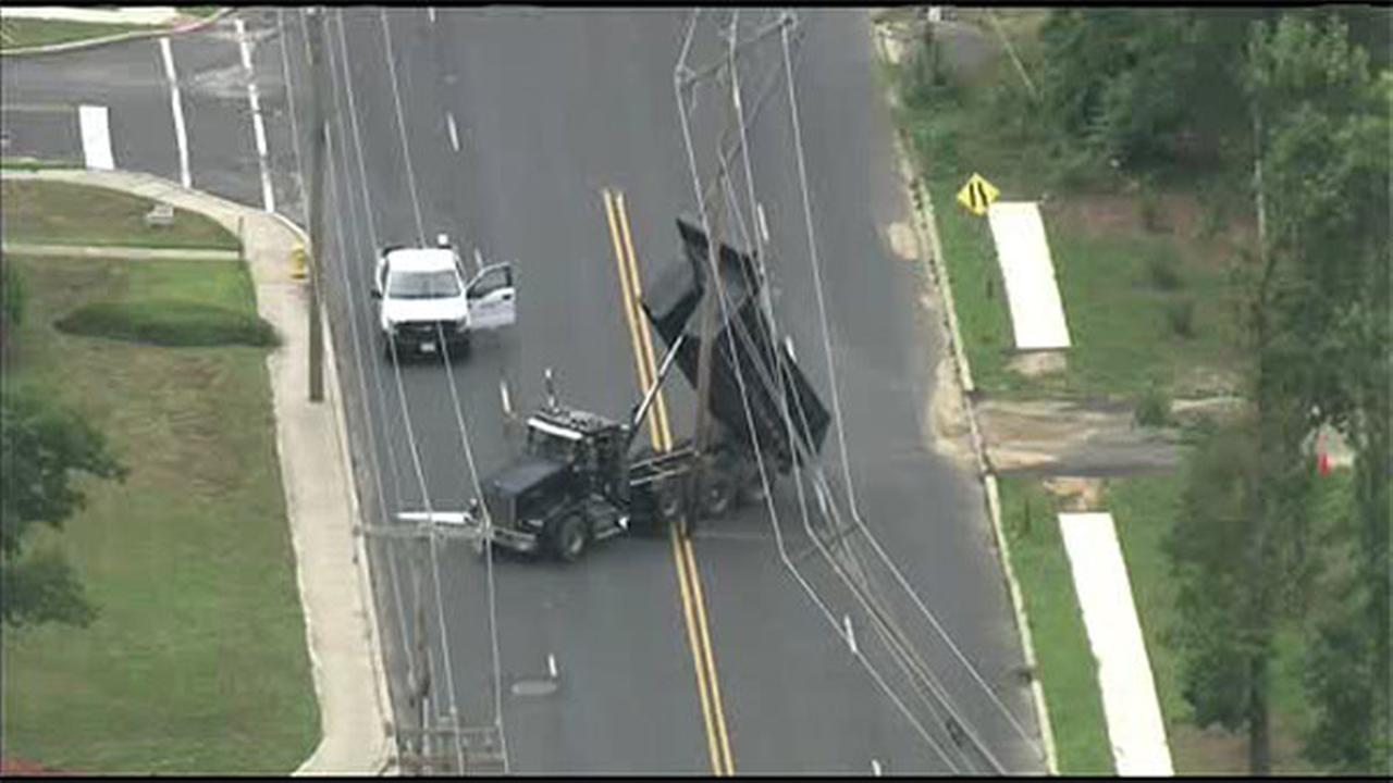 Dump Truck Hits Wires Brings Down Utility Pole In Voorhees N J