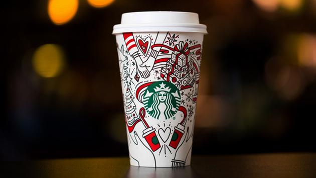 This Monday, Oct. 23, 2017, photo provided by Starbucks shows the companys 2017 holiday cup on display in Seattle.