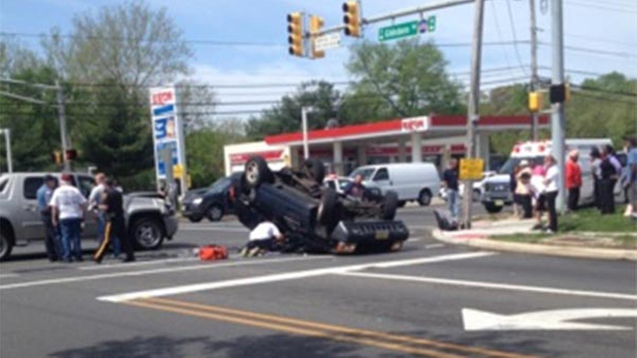 SUV overturns after crash in Clementon