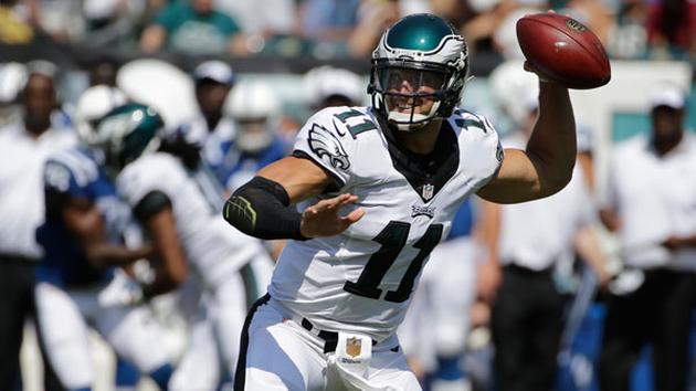 Philadelphia Eagles Tim Tebow passes during the second half of a preseason NFL football game against the Indianapolis Colts, Sunday, Aug. 16, 2015, in Philadelphia.