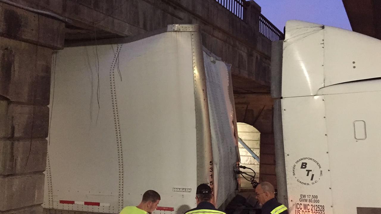 Traffic Alert: Truck stuck under bridge in downtown Durham