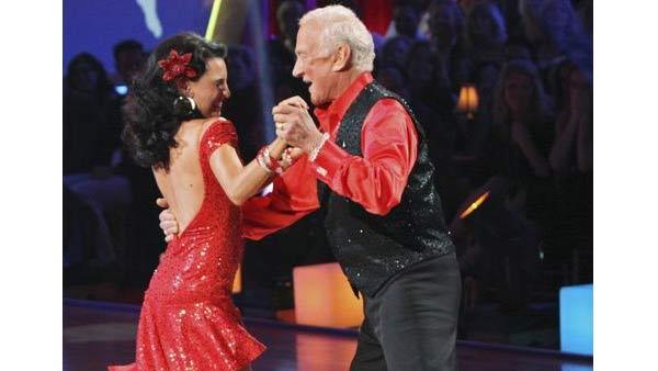 Astronaut Buzz Aldrin and partner Ashly Costa perform the Cha Cha Cha on the season premiere of 'Dancing With the Stars.'