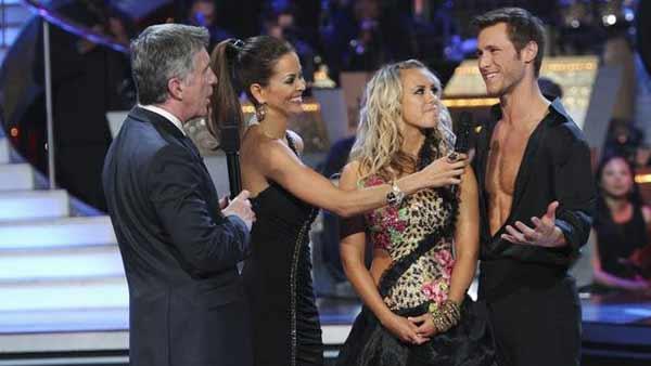 'Bachelor' Jake Pavelka and partner Chelsie Hightower react to being eliminated from 'Dancing With the Stars' on Tuesday, April 27, 2010.