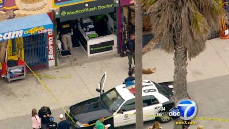 A Venice Beach medical marijuana dispensary was raided Wednesday by the LAPD.