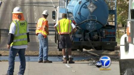 Part of a Huntington Beach street may be shut down for a few days while crews repair a leaking oil pipe.