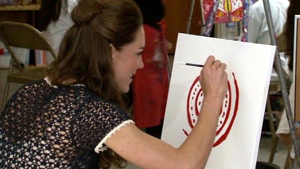 Kate, also known as Catherine, Duchess of Cambridge, is painting alongside children at Inner-City Arts in downtown Los Angeles Sunday July 10, 2011.