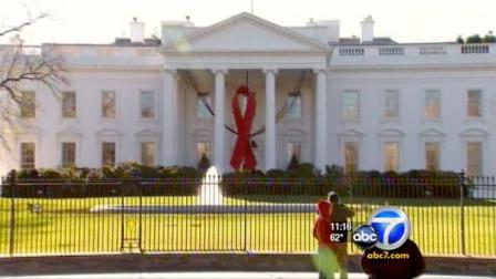 A red ribbon was placed outside the White House Thursday in honor of World AIDS Day.