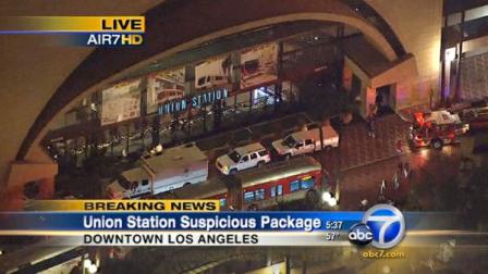 Part of Union Station in downtown Los Angeles was evacuated due to a suspicious package Tuesday afternoon.