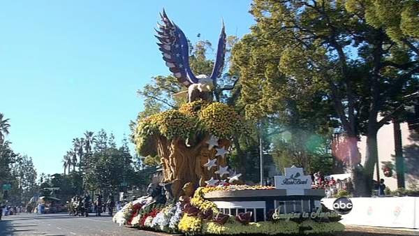 A float passes the crowd on Orange Grove Boulevard during the 123rd annual Rose Parade in Pasadena Jan. 2, 2012.