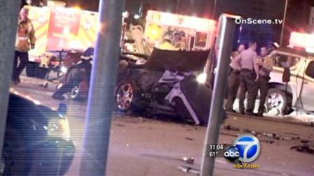 A car involved in a fatal traffic collision in Bellflower on Friday night is pictured above.