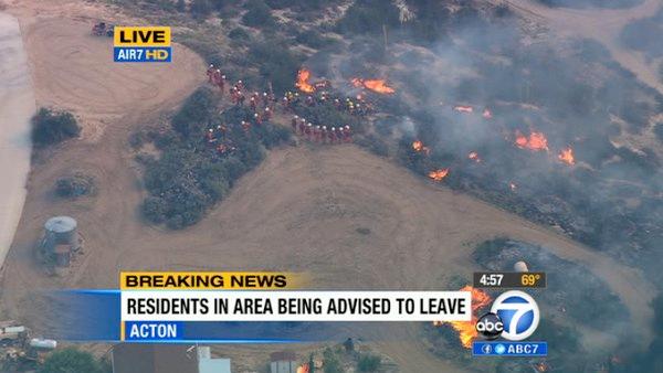 A brush fire erupted in Acton near Soledad Canyon and Crown Valley roads Tuesday afternoon.