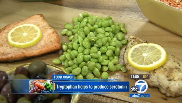 To give your body a natural high, think fatty fish. Wild salmon has been touted as a depression fighter as well as a fish that fights heart and other inflammatory diseases along with other proteins that contain tryptophan.