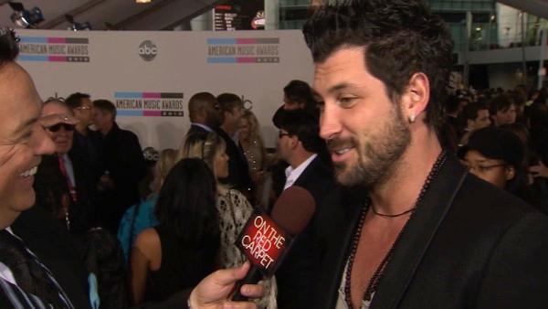 Maksim Chmerkovskiy speaks on the red carpet at the 2010 American Music Awards in Los Angeles.
