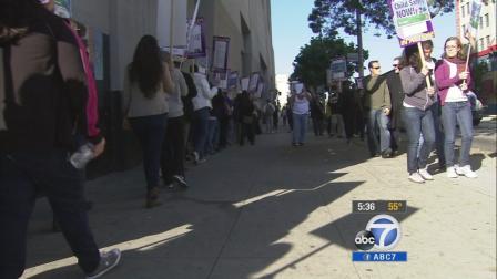 With contract negotiations deadlocked, thousands of Los Angeles County social workers went on strike Thursday, Dec. 5, 2013.