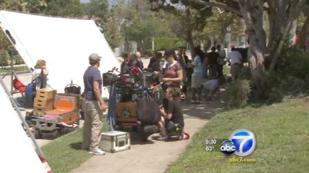 A filming crew is shown in Los Angeles in this undated file photo.