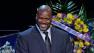 Shaquille ONeal is seen speaking at the memorial for Dr. Jerry Buss on Thursday, Feb. 21, 2013.