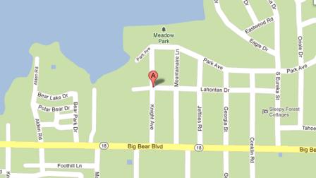 A map indicates the 41200 Block of Lahontan Drive in Big Bear Lake.