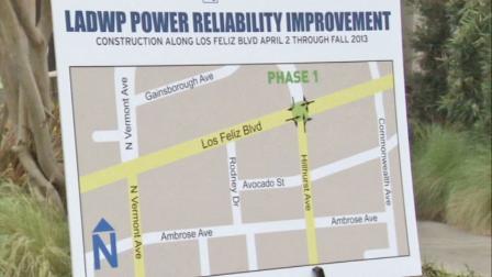 A map of LADWPs Los Feliz Power Reliability Improvement project through Los Feliz Boulevard is seen.