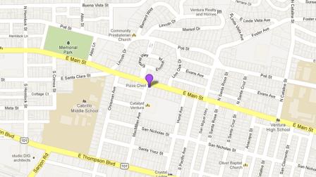 A map shows the location of Pizza Chief in Ventura, where a man allegedly broke in just to make himself a meal on Monday, May 13, 2013.