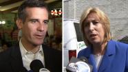 Los Angeles mayoral candidates Eric Garcetti, right, and Wendy Greuel, right, are seen at events in Los Angeles Saturday, May 18, 2013.