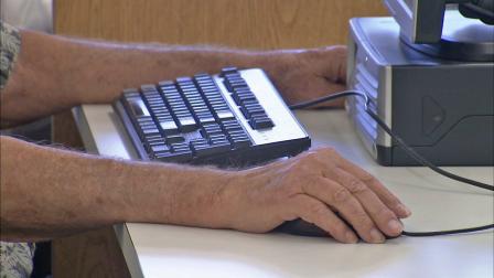 A person on the computer is seen in this undated file photo.