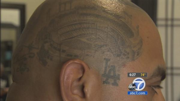 Fan has Dodger Stadium tattooed on head