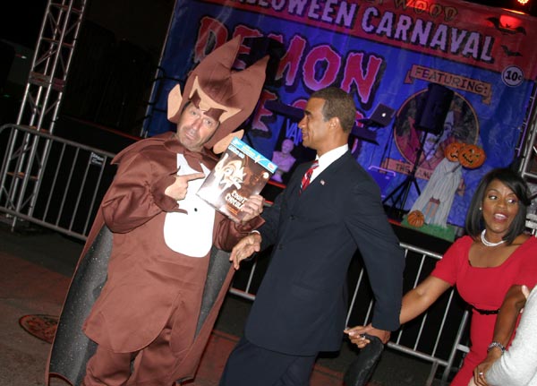 From left, revelers dressed as Count Chocula,...