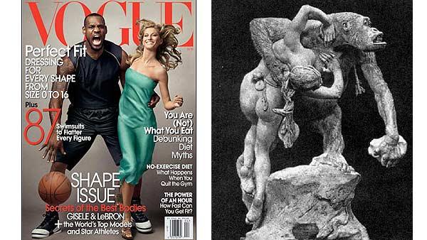 Apr. 2008 Vogue; Gorilla Carrying off a Woman sculpture