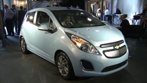The Chevrolet Spark EV is seen at the 2012 Los Angeles Auto Show on Wednesday, Nov. 28, 2012.