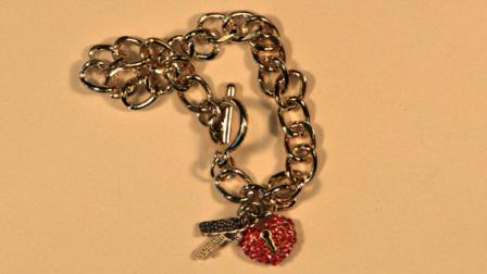 This undated photo provided by Jeff Weidenhamer, shows a Best Friends bracelet purchased at Claires, a jewelry chain with nearly 3,000 stores in North America and Europe.